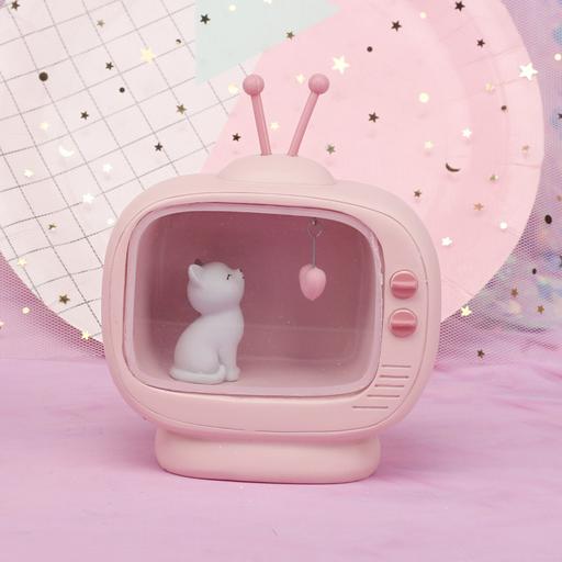 Grocery Girl Heart Neko Radio Night Cat Decoration Night Light Student Gift Home Decoration Crafts Table Lamp ~ Table Ornaments