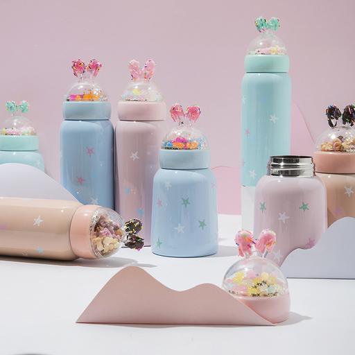 Kawaii  Japanese  Korean  Crystal Ball Vacuum Stainless Steel Cup Rabbit Ear Thermos