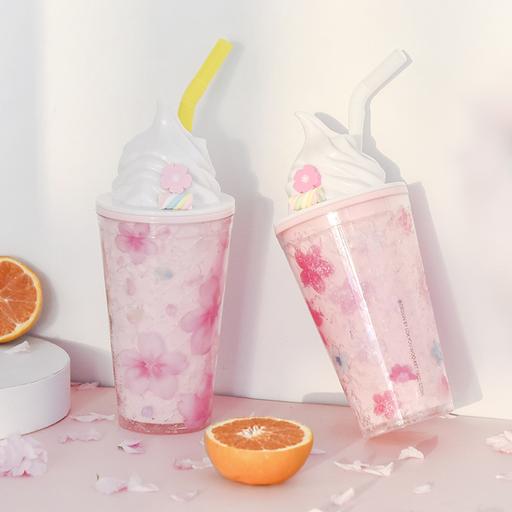Cute Japanese style marshmallow ice cream pink cherry blossoms cute double cooler