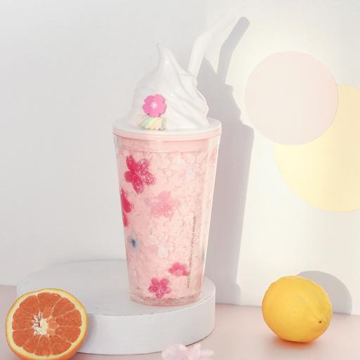 Cute Japanese style marshmallow ice cream pink cherry blossoms cute double cooler