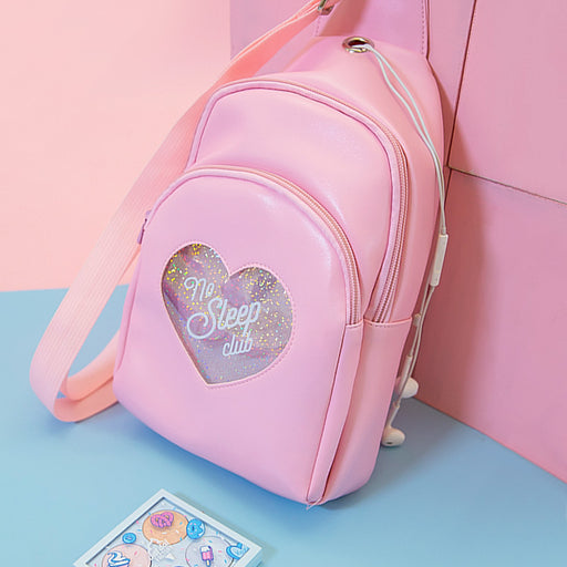 Kawaii Korean Japanese Milkjoy Diamond Love Girl Chest Fresh And Transparent Multi-Layer Messenger Shoulder Bag