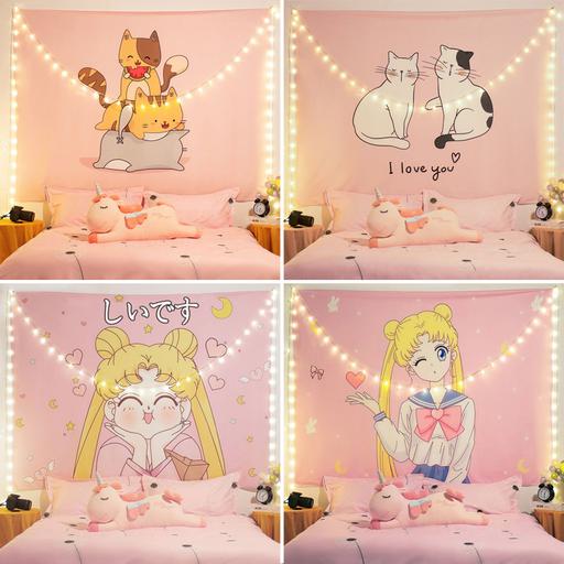 Kawaii  Japanese  Korean  -Pink beautiful girl room bedside decoration decorative hanging cloth