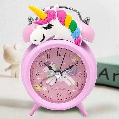 Kawaii Japanese Koreanins girl heart night light unicorn metal silent simple alarm clock