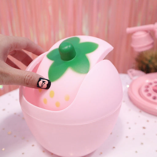 Kawaii  Japanese  Korean Girl Heart Pink Desktop Shake Lid Trash Can Cute Strawberry Mini Storage Bin Desk Plastic Small Trash