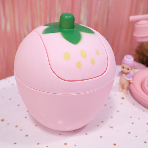 Kawaii  Japanese  Korean Girl Heart Pink Desktop Shake Lid Trash Can Cute Strawberry Mini Storage Bin Desk Plastic Small Trash